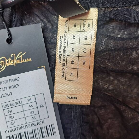 Dita Von Teese Women's Savoir Faire Hi Cut Brief Panty size XL NWT Chartreuse/Bl - Picture 8 of 9
